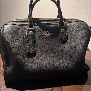 Coach Black Pebbled Leather Large Rowan Bag with Gold Accents